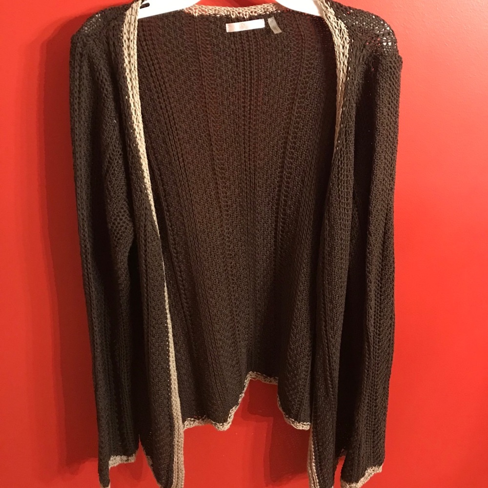 Brown and tan knit cardigan by Pois